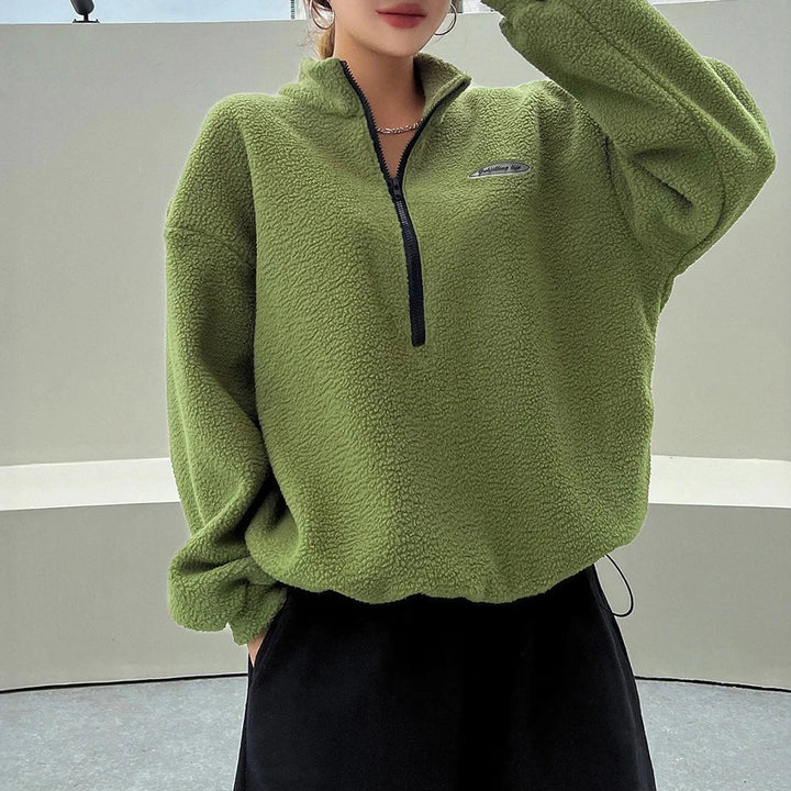 Womens Winter Sweatshirt Fleece Half-Zip Cozy Fit