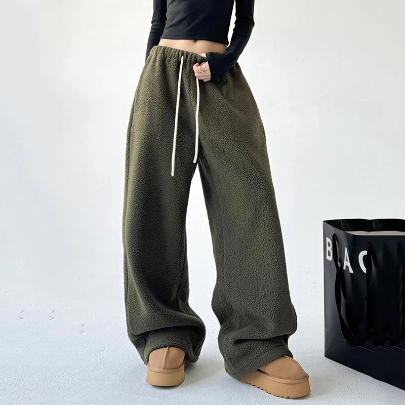 Womens Wide-Leg Sweatpants Drawstring Waist Casual Fit
