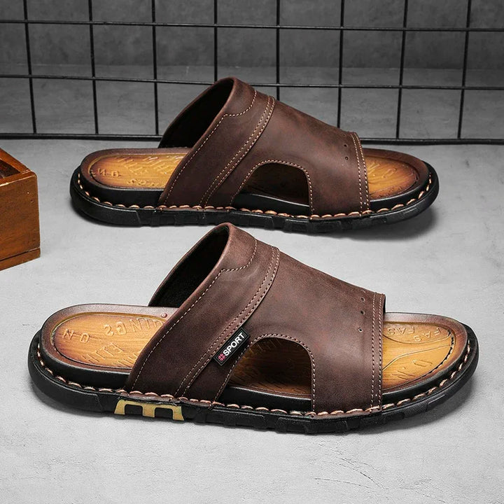 Mens Leather Slide Sandals Comfortable Fit