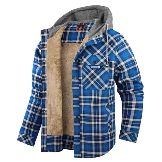 Mens Shirt Jacket Hooded Plaid Pattern