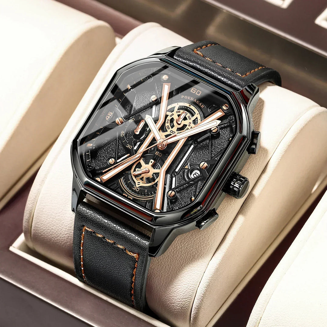 Mens Leather Chronograph Watch Stylish Design - BritishMode