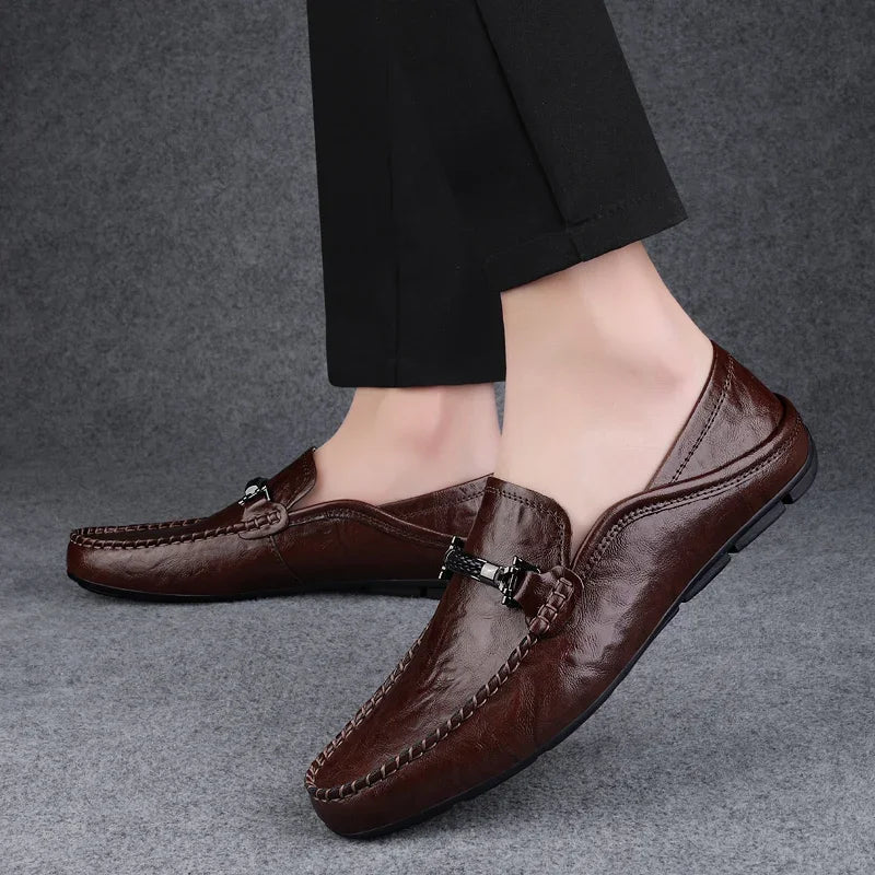 Mens Leather Loafers Slip-On Classic Fit