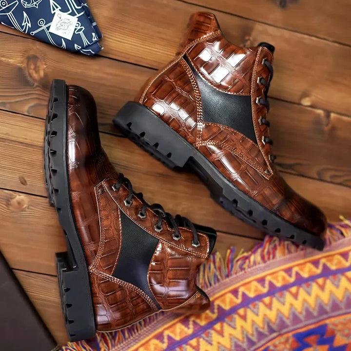 Mens Leather Boots Croc-Embossed Classic Fit