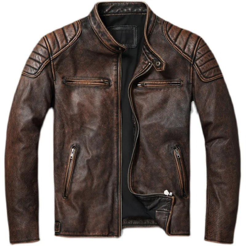 Mens Bomber Jacket Genuine Leather Fur Trimmed
