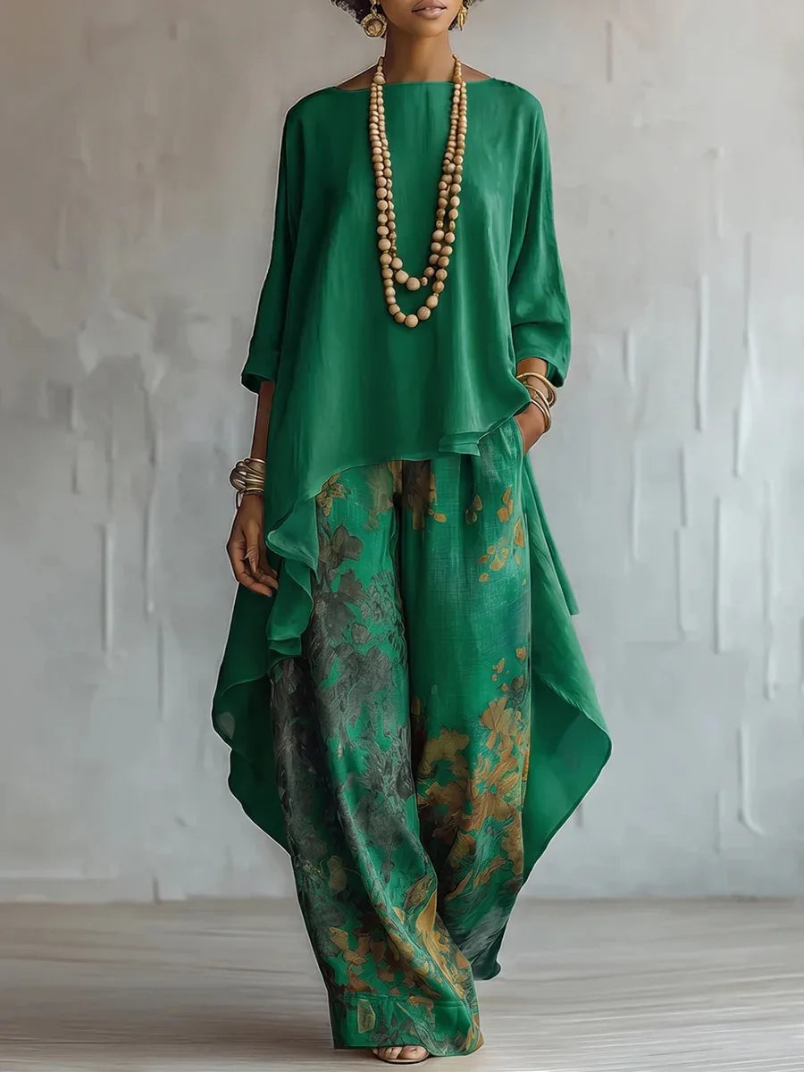 Womens Two-Piece Set with Wide Leg Trousers Loose Fit