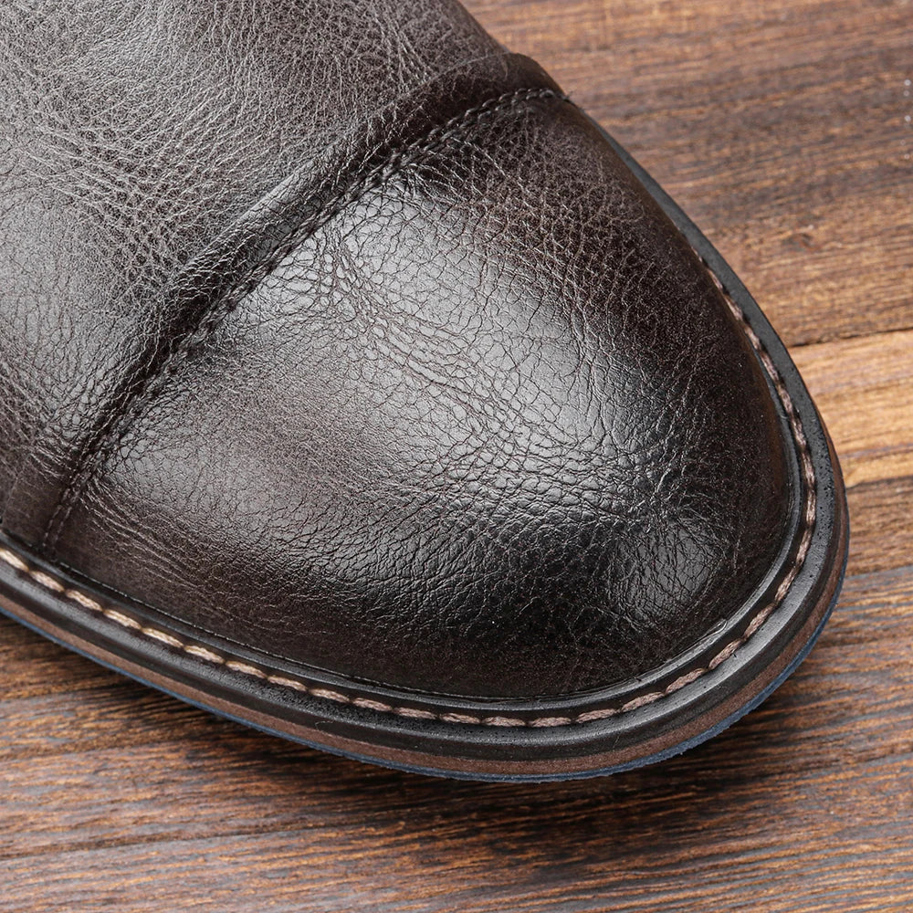 Mens Leather Outdoor Boots Orthopedic Side Zip