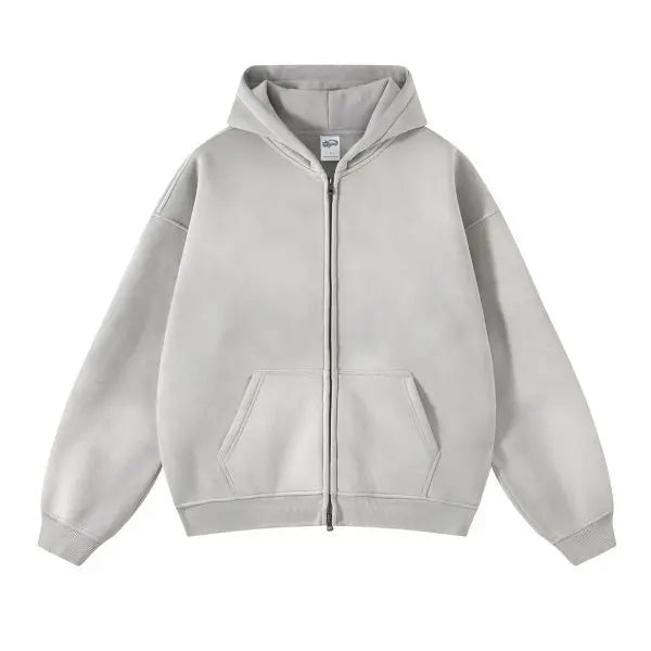 Unisex Full Zip Hoodie Distressed Street Style