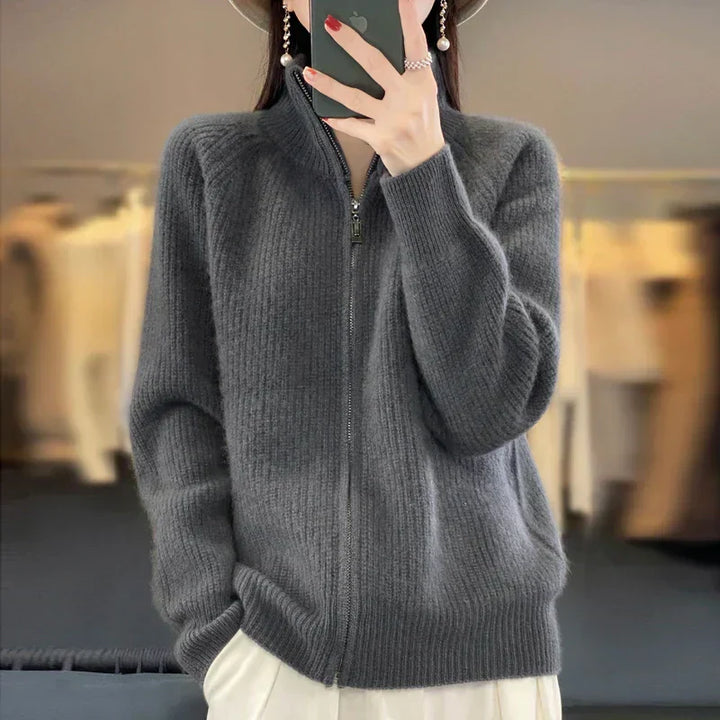 Womens Zip-Up Sweater Jacket Cozy Fit