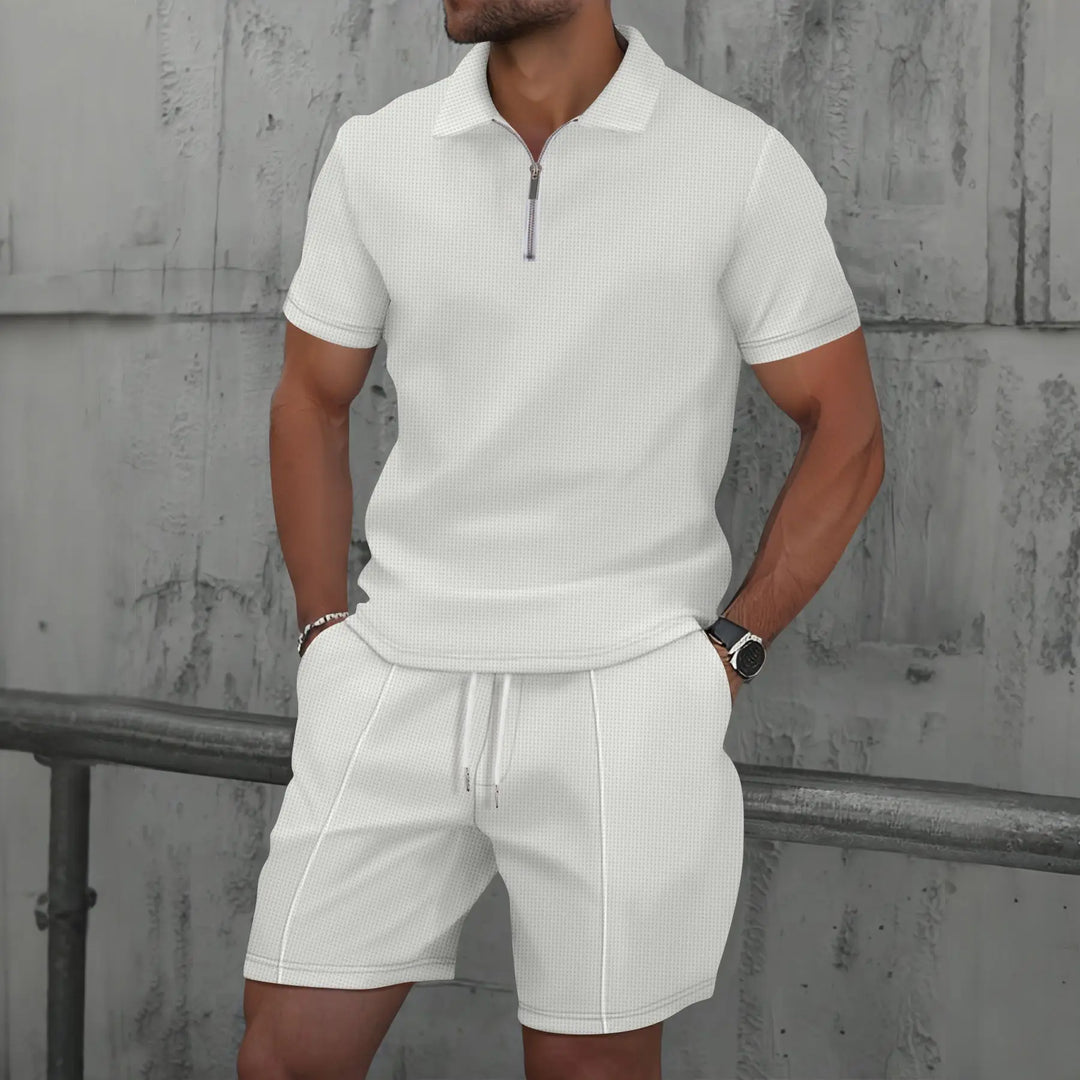 Mens Suit Set Lightweight Breathable Zip-Up Short Sleeve
