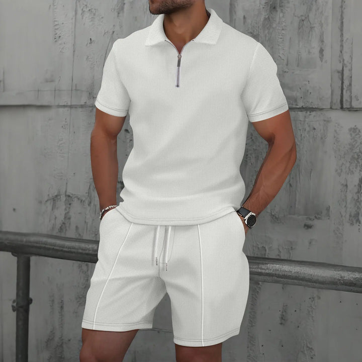 Mens Suit Set Lightweight Breathable Zip-Up Short Sleeve