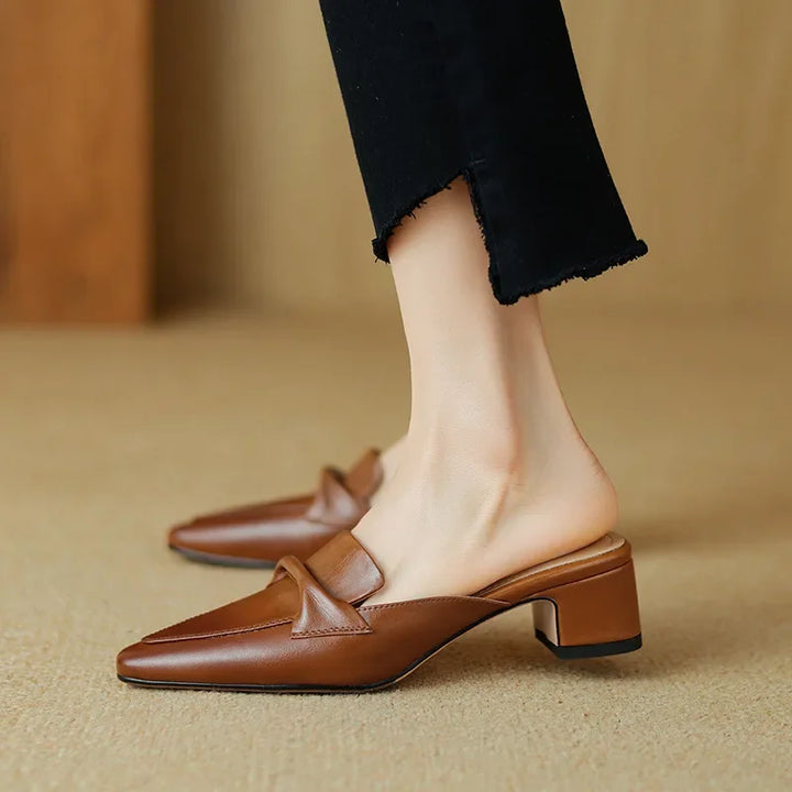 Womens Leather Mules Genuine Material Slip-On