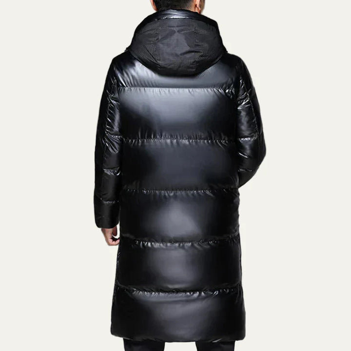 Mens Puffer Coat with Hood Long Glossy Finish