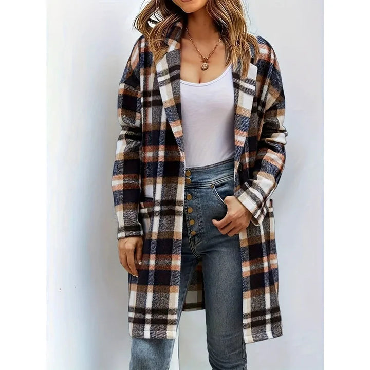 Womens Wool Pea Coat Classic Checked Pattern