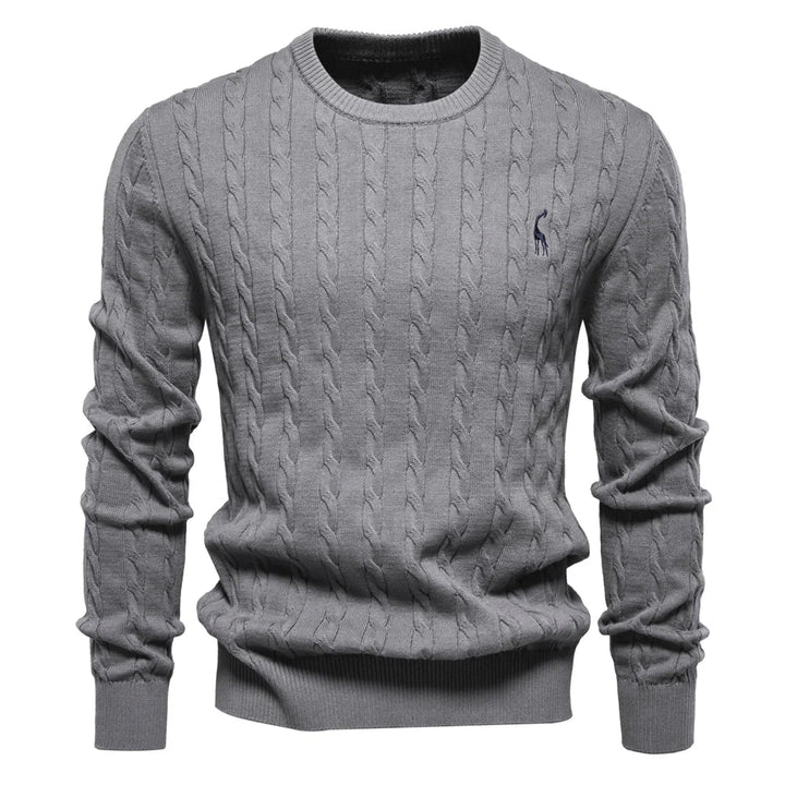 Mens Crew Sweater with Animal Print Cozy Fit