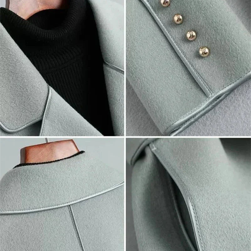 Womens Wool Coat Belted Tailored Wrap Overcoat
