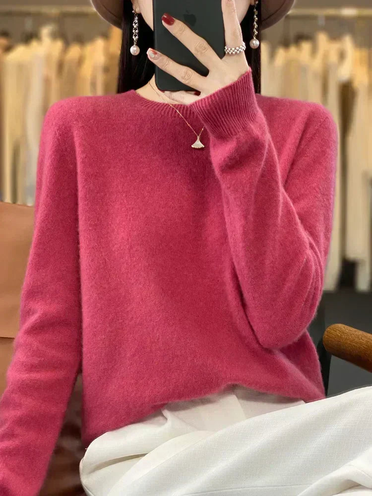 Womens Merino Wool Sweater O-Neck Soft Fit