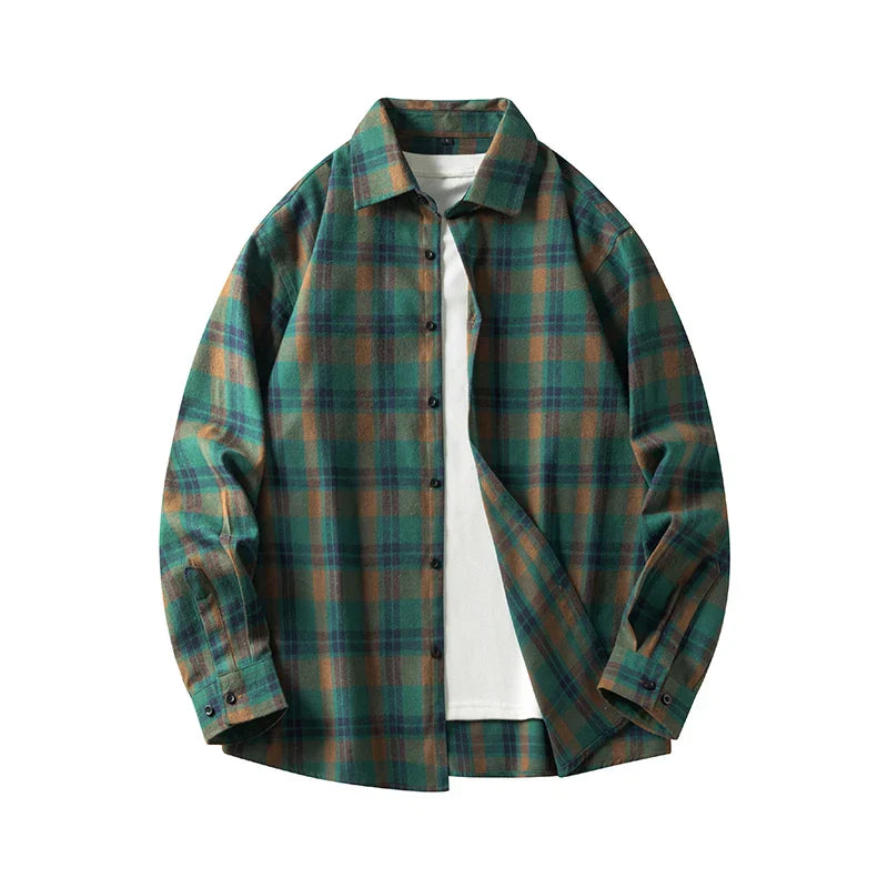 Mens Cotton Shirt Plaid Pattern Long Sleeve Casual Fit