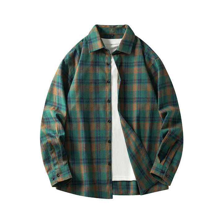 Mens Cotton Shirt Plaid Pattern Long Sleeve Casual Fit