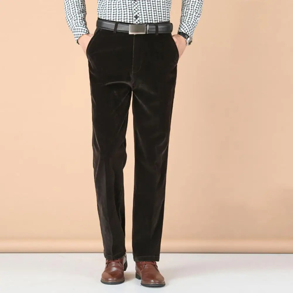 Mens Cotton Pants Classic Fit Straight Leg