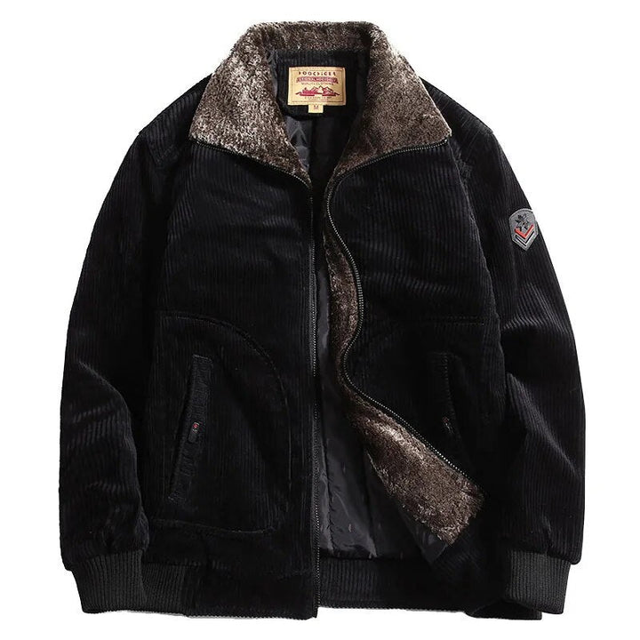 Mens Corduroy Bomber Jacket with Fur Collar Winter Style
