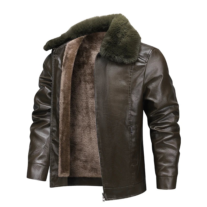Mens Leather Motorcycle Jacket Warm - BritishMode