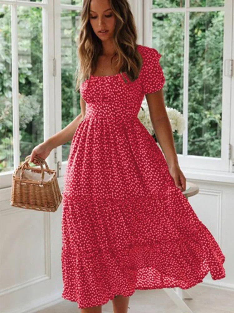 Womens Maxi Dress Floral Pattern Long Sleeve High Slit
