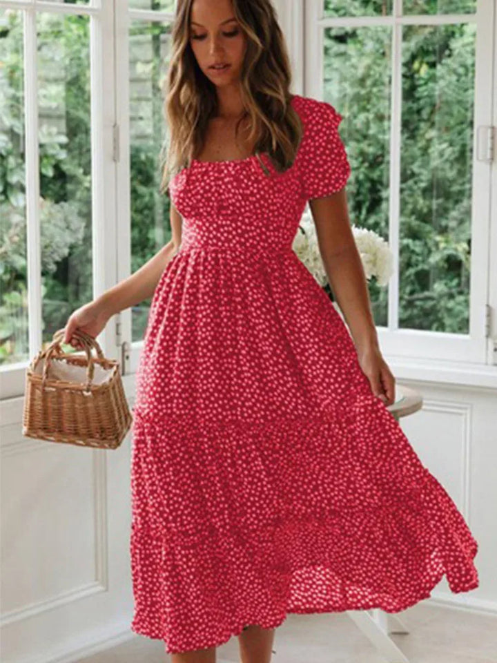 Womens Maxi Dress Floral Pattern Long Sleeve High Slit