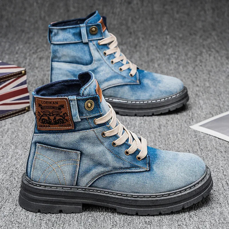 Mens High Top Denim Boots Comfortable Fit