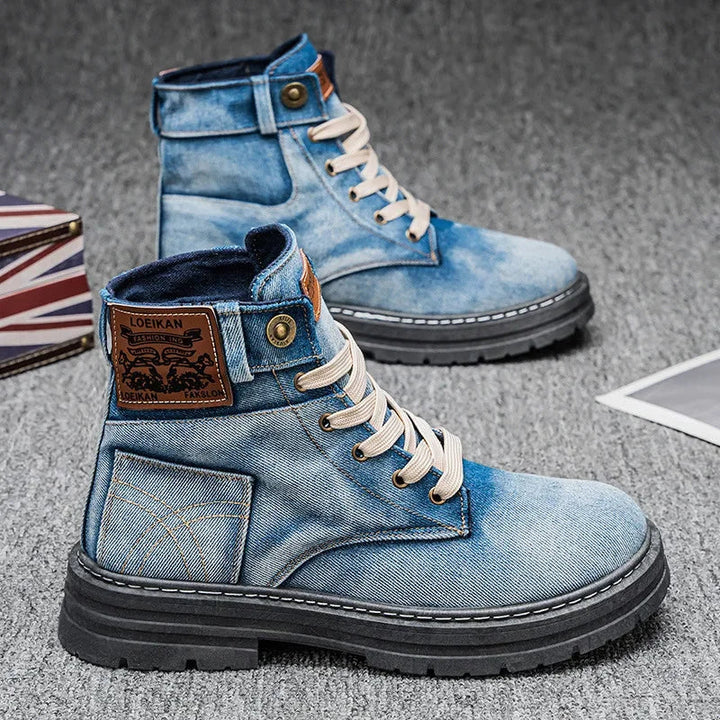 Mens High Top Denim Boots Comfortable Fit