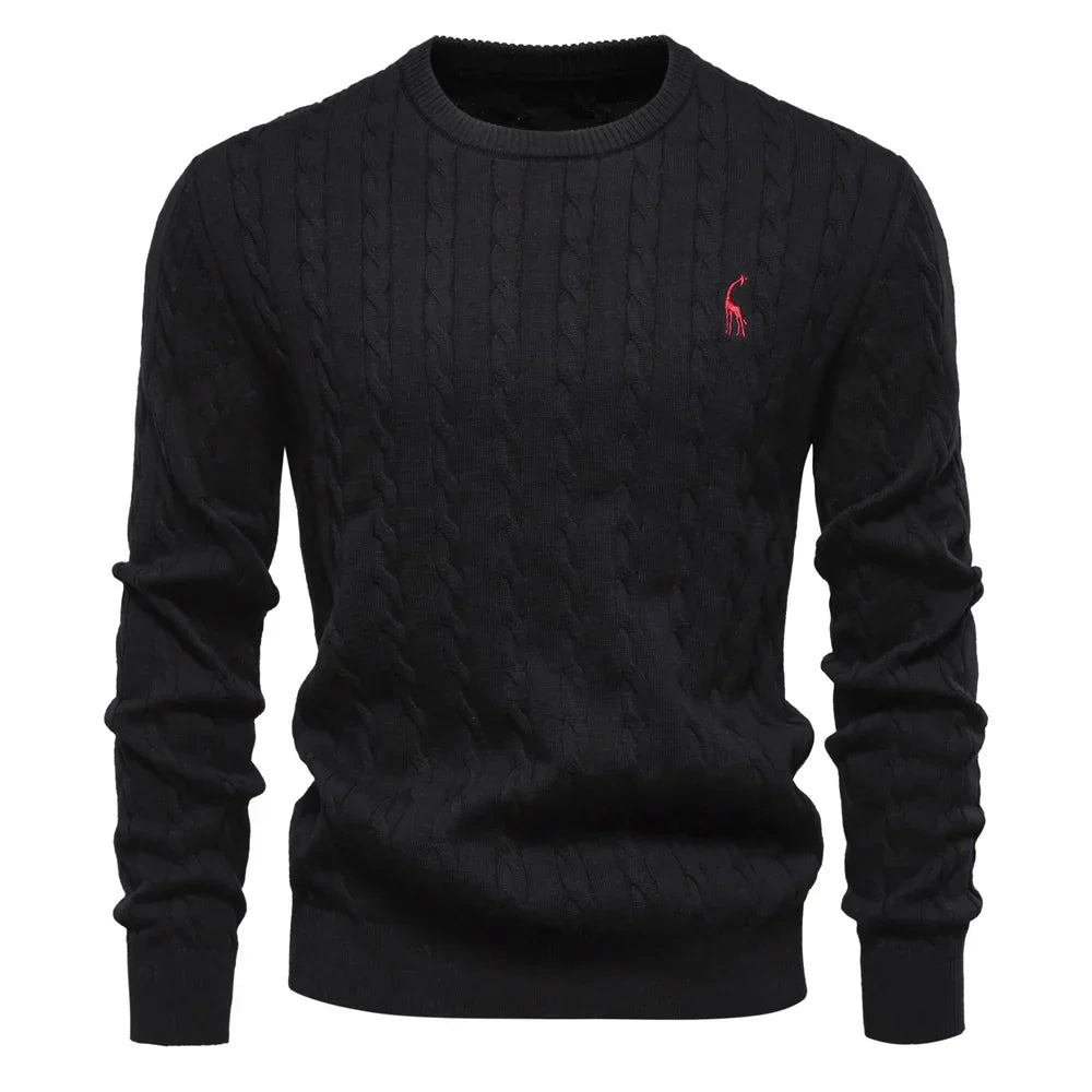 Mens Crew Sweater with Animal Print Cozy Fit