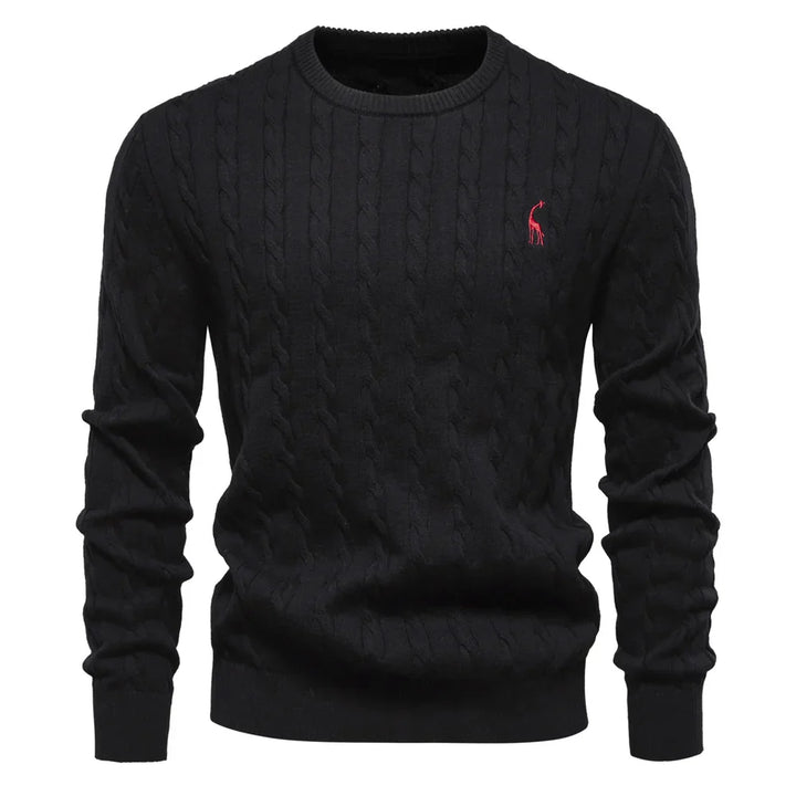 Mens Crew Sweater with Animal Print Cozy Fit