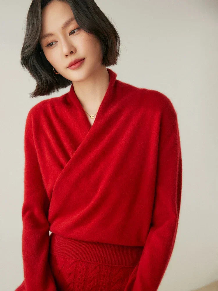 Womens Cashmere Wrap Sweater Soft Knit Crossover Style