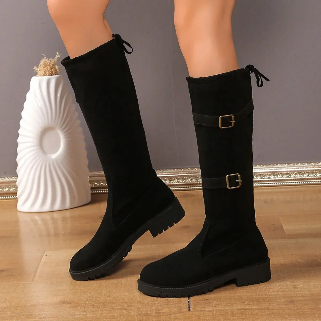 Womens Long Boots Suede Buckle Casual