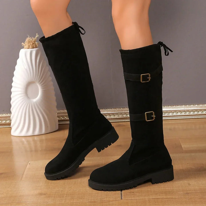 Womens Long Boots Suede Buckle Casual