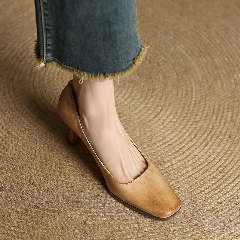 Womens Genuine Leather Heels Classic Fit