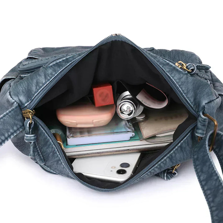 Womens Shoulder Bag PU Leather Vintage Multi-Pocket
