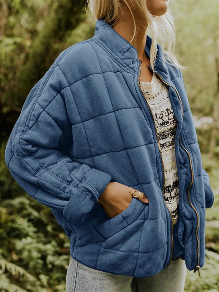 Unisex Quilted Jacket Padded Warm Zip-Up