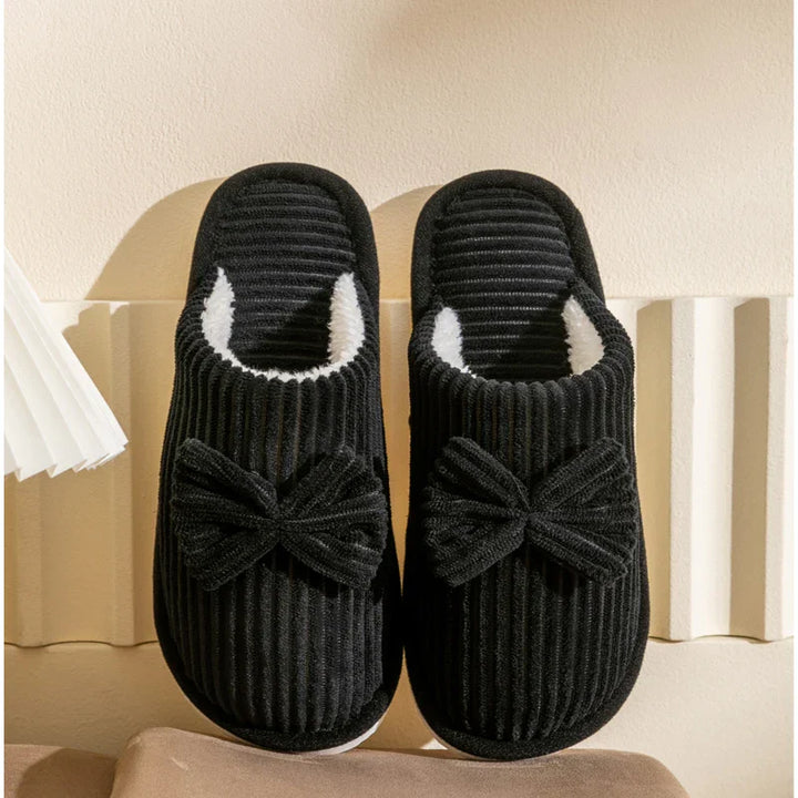 Womens Cozy Slippers with Bow Detail Comfortable Fit