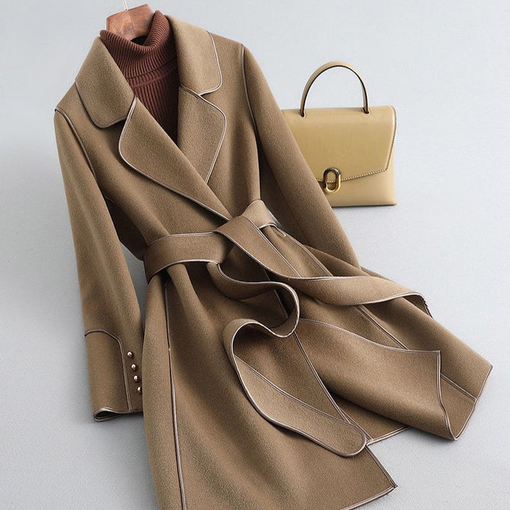 Womens Wool Coat Belted Tailored Wrap Overcoat