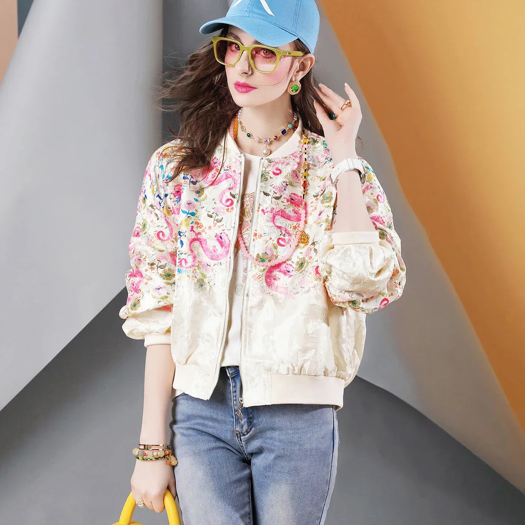 Womens Embroidered Spring Coat Floral Pattern
