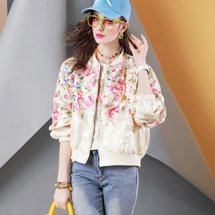 Womens Embroidered Spring Coat Floral Pattern