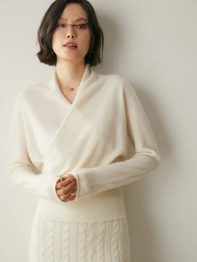 Womens Cashmere Wrap Sweater Soft Knit Crossover Style