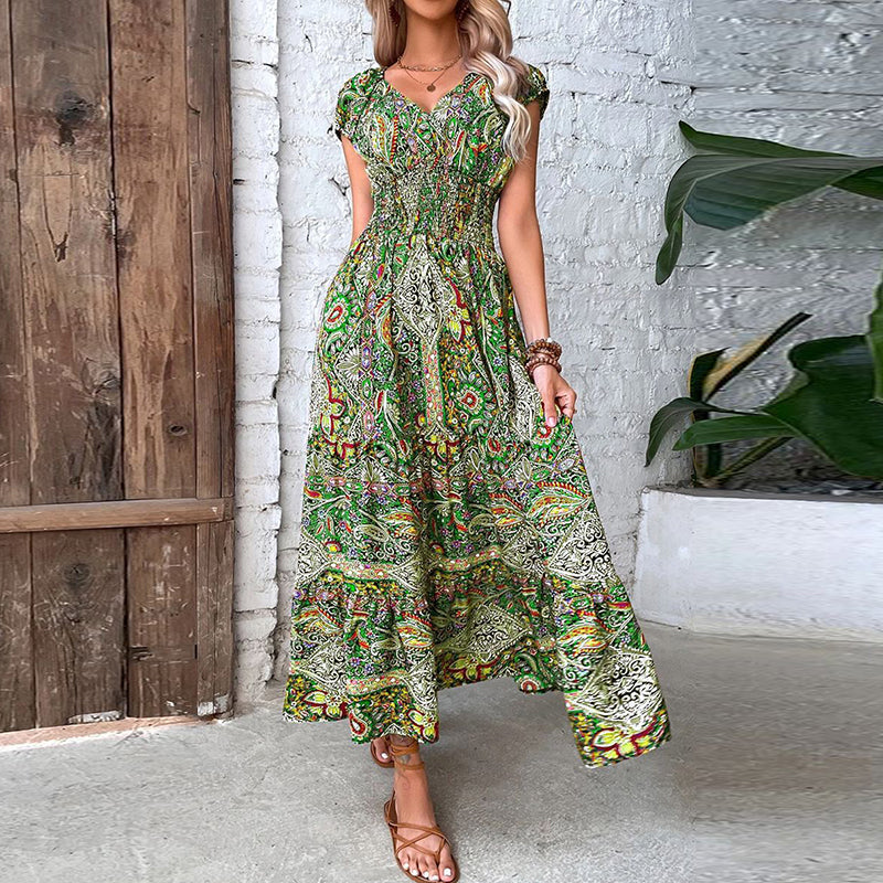 Womens Maxi Dress Bohemian Floral Pattern Lightweight