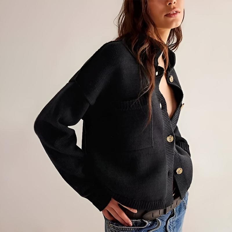 Womens Relaxed Fit Collared Cardigan Button Front