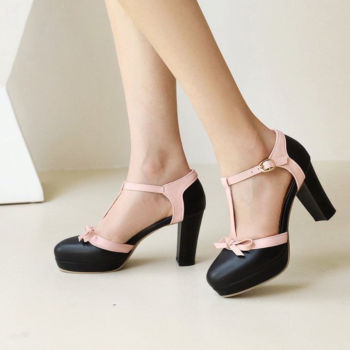 Womens T-Strap Heels with Adjustable Strap