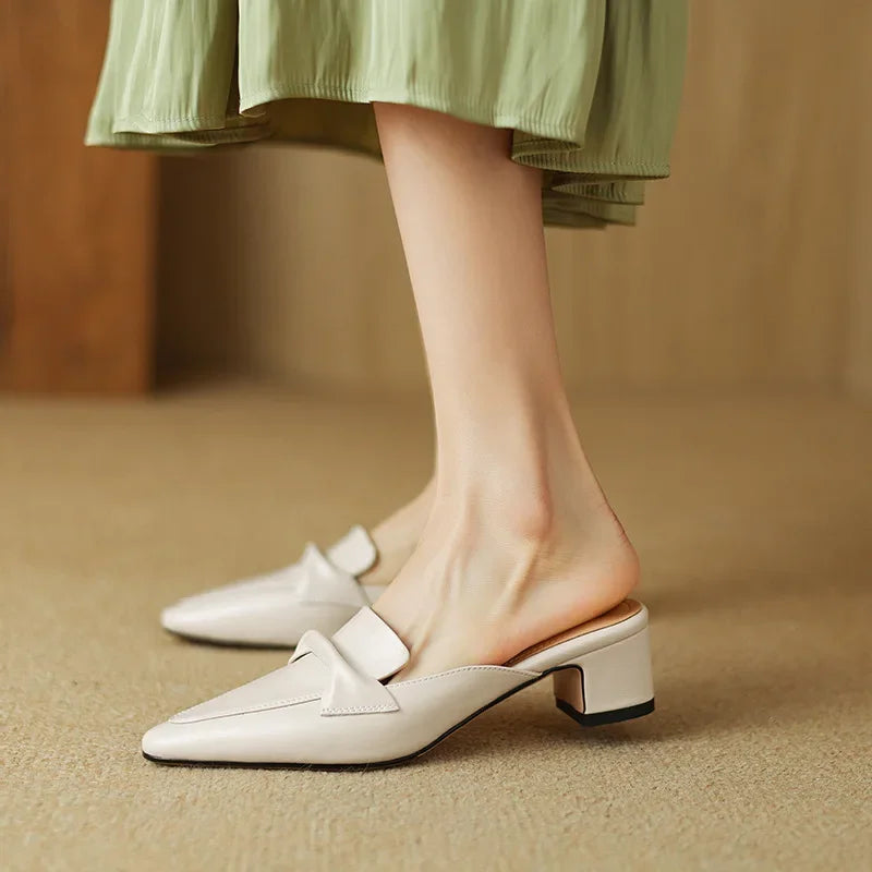 Womens Leather Mules Genuine Material Slip-On - BritishMode
