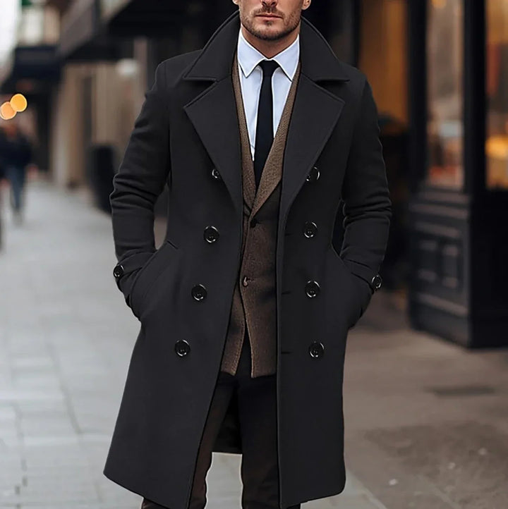 Mens Double Breasted Coat Wool Blend Mid-Length Casual Fit