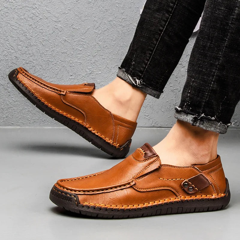 Mens Loafers Genuine Leather Slip-On