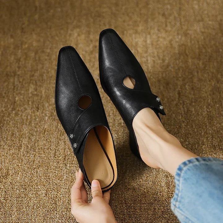 Womens Genuine Leather Mules Slip-On Style
