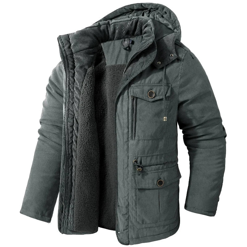 Mens Hooded Jacket Water-Repellent Warm Lining